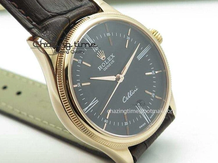 MiroTime 1219 Cellini 50505 RG Black Dial on Brown Leather Strap A2824 BP Maker Premium 4047